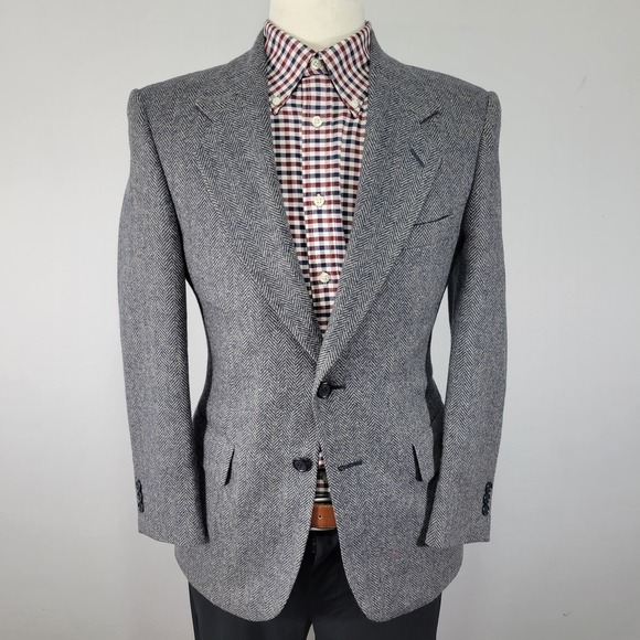Sterling Hunt Men's Tweed Sport Coat Blazer Grayish Blue Herringbone 38S